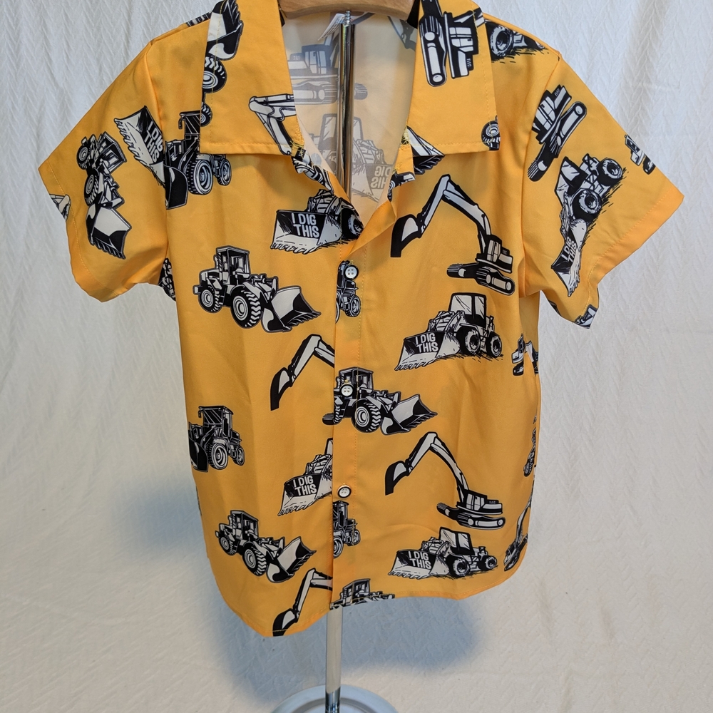 2 Shirts Source Unknown Yellow Construction Print